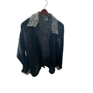Womens Black Textured Floral‎ Embroidered Button Up Cardigan Top
